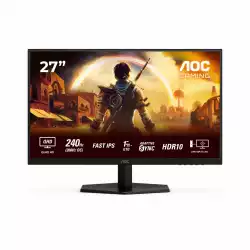 Монитор AOC Q27G42ZE, 27" Gaming monitor, Fast IPS panel, AG, QHD 2560x1440, 16:9, 0.3ms, 240Hz, 300cd/m2, 1000:1, HDR 10, Flicker Free, Low Blue Light, Adaptive Sync, HDMI, DisplayPort, Audio Out, Tilt, VESA 100, Black
