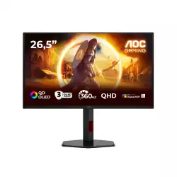 Монитор AOC Q27G4SDR, 26.5 inch Gaming monitor, QD - OLED, AR, QHD 2560x1440, 360Hz, 0.03ms, 1000cd/m2, 1.5M:1, HDR400, G-SYNC Compatible, Low Input Lag, 2x HDMI, DP, 2x USB, HAS, Swivel, Tilt, Pivot, VESA, Black