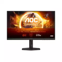 Монитор AOC Q27G4XF, 27" Gaming monitor, IPS panel, AG, 16:9, QHD 2560 x 1440, 0.5ms, 180Hz, 300cd/m2, 1000:1, HDR 10, Adaptive Sync, Flicker Free, Low Blue Light, G-Menu, HDMI, DisplayPort, Audio Out, HAS, Swivel, Tilt, Pivot, VESA 100, Black