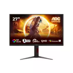 Монитор AOC Q27G4ZD, 27 inch Gaming monitor, QD - OLED, QHD 2560x1440, 280Hz, 0.3ms, 450cd/m2, 1000:1, HDR400, G-SYNC Compatible, Low Input Lag, 2x HDMI, DP, Audio out, Speakers, HAS, Swivel, Tilt, Pivot, VESA, Black