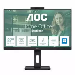 Монитор AOC Q27P3QW, 27" IPS WLED Panel, AntiGlare, 3H, 16:9, 2560x1440, 75Hz, 350cd/m2, 1000:1, 20M:1, 3-sided frameless, 2x HDMI, DisplayPort, 4x USB, Speakers, 2MP Windows Hello, Microphone, Tilt, Swivel, Pivot, HAS, Flicker-free, Low blue light, AdaptiveSync, VESA 100, Black