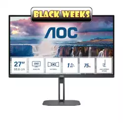Монитор AOC Q27V5N/BK, 27&quot;, WLED VA Panel, 2560x1440, 75Hz, 16:9, 4ms, 4000:1, 20M:1, 300 cd/m2, AntiGlare, 3H, 3-sided frameless, FreeSync, Flicker-free, Low blue light, 2x HDMI, 2x DisplayPort, Speakers, HAS, Swivel, Tilt, Pivot, VESA 100, Black                          