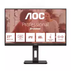 Монитор AOC U27E3UF, 27" IPS panel, AG, 16:9, UHD 3840x2160, 350cd/m2, 1000:1, 4ms, 60Hz, Adaptive Sync, Low Blue Light Flicker Free, 2x HDMI, DP, 4x USB, LAN, Audio Out, Speakers, HAS, Swivel, Tilt, Pivot, VESA 100, Black
