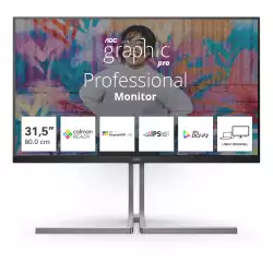 Монитор AOC U32U3CV, 31.5" Nano IPS panel, AG, 16:9, UHD 3840x2160, 400cd/m2, 1000:1, 4ms, 60Hz, HDR 400, Adaptive Sync, PiP, PbP, Flicker Free, KVM, DCI-P3, sRGB, 2x HDMI, DP, 3x USB-C, 4x USB, LAN, Audio Out, Speakers, HAS, Swivel, Tilt, Pivot, VESA 100, Black