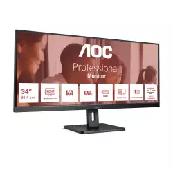Монитор AOC U34E2M, 34 inch VA panel, AG, WQHD 3440x1440, 21:9, 100Hz, 4ms, 300 cd/m2, 4000:1, 20M:1, HDR 10, PbP, PiP, 2x HDMI, DP, Audio out, Swivel, Tilt, VESA 100, Black