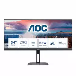 Монитор AOC U34V5C/BK 34 inch VA Panel, Anti Glare, 3H, 21:9, 3440x1440, 100Hz, 1 ms, 300cd/m2, 4000:1, 20M:1, 3- sided frameless, Free Sync, Flicker-free, Low blue light, MultiView: PIP, PBP, HDMI, DisplayPort, USB-C, 4x USB 3.2, Tilt, Swivel, HAS, Speakers, VESA 100, Black