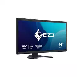 Монитор EIZO EV3450XC-BK, 34.1", Curved, IPS panel, WQHD 3440 x 1440, 21:9, AG, 300 cd/m2, 1000:1, 2x HDMI, DP, USB-C, LAN, 2x USB, Audio out, Speakers, KVM switch, 5MP webcam, Microphone, Auto EcoView, PbP, Flicker Free, HAS, Swivel, Tilt, VESA 100, Black