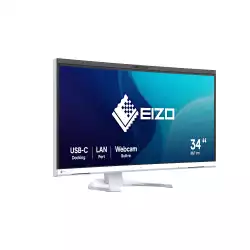 Монитор EIZO EV3450XC-WT, 34.1" Curved, IPS panel, WQHD 3440 x 1440, 21:9, AG, 300 cd/m2, 1000:1, 2x HDMI, DP, USB-C, LAN, 2x USB, Audio out, Speakers, KVM switch, 5MP webcam, Microphone, Auto EcoView, PbP, Flicker Free, HAS, Swivel, Tilt, VESA 100, White