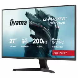 Монитор IIYAMA G2771QS-B1, 27", Gaming monitor, Fast IPS panel, QHD 2560x1440, 350cd/m2, 1200:1, 80M:1, 0.5ms, 200Hz, 2x HDMI, DisplayPort, Audio out, Speakers, HDR 10, Adaptive Sync, G-SYNC compatible, Tilt, Flicker free, Blue light reducer, VESA 100, Black