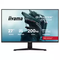 Монитор IIYAMA G2771QS-B1, 27", Gaming monitor, Fast IPS panel, QHD 2560x1440, 350cd/m2, 1200:1, 80M:1, 0.5ms, 200Hz, 2x HDMI, DisplayPort, Audio out, Speakers, HDR 10, Adaptive Sync, G-SYNC compatible, Tilt, Flicker free, Blue light reducer, VESA 100, Black