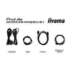 Монитор IIYAMA GCB3484WQSU-B1, 34", Gaming Curved monitor, VA panel, 21:9, UWQHD 3440x1440, 500cd/m2, 4000:1, 0.4ms, 180Hz, FreeSync Premium, HDR400, Flicker free, Blue light reducer, PbP, 2x HDMI, DP, 4x USB, Audio out, Speakers, HAS, Tilt, VESA 100, Black