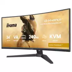 Монитор IIYAMA GCB3486WQSCP-B1, 34", Gaming Curved monitor, VA panel, 21:9, UWQHD 3440x1440, 500cd/m2, 4000:1, 0.4ms, 240Hz, FreeSync Premium, HDR400, Flicker free, Blue light reducer, KVM, 2x HDMI, DP, 3x USB, USB-C, LAN, PD95W, Speakers, HAS, Tilt, VESA 100, Black