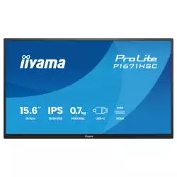 Монитор IIYAMA P1671HSC-B1, 15.6" Portable monitor, IPS LED panel, Anti-Glare, 16:9, FHD 1920x1080, 250cd/m2, 1000:1, 5M:1, 3ms, 60Hz, Flicker free, Adaptive Sync, mini HDMI, 2x USB-C, Audio out, Speakers, Tilt, Leather cover, Black