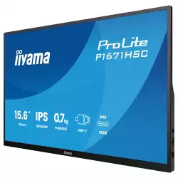 Монитор IIYAMA P1671HSC-B1, 15.6" Portable monitor, IPS LED panel, Anti-Glare, 16:9, FHD 1920x1080, 250cd/m2, 1000:1, 5M:1, 3ms, 60Hz, Flicker free, Adaptive Sync, mini HDMI, 2x USB-C, Audio out, Speakers, Tilt, Leather cover, Black