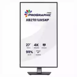 Монитор IIYAMA ProGraphic HB2701UHSNP-B1, 27 inch IPS Black 2.0, UHD 3840x2160, 450cd/m2, 3000:1, HDMI, DP, USB-C, DP out, 4x USB, LAN, Speakers, KVM, HDR400, Pantone Validated, HAS, Swivel, Tilt, Pivot, Black