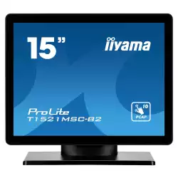 Монитор IIYAMA T1521MSC-B2, 15", TN panel, 4:3, 10-points PCAP touch, 1024x768, 370cd/m2, 800:1, 8ms, Edge to edge glass, VGA, HDMI, Speakers, IP65 Front, OSD key lock, Tilt, VESA 75, External power adapter, Black                          