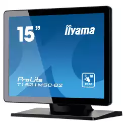 Монитор IIYAMA T1521MSC-B2, 15", TN panel, 4:3, 10-points PCAP touch, 1024x768, 370cd/m2, 800:1, 8ms, Edge to edge glass, VGA, HDMI, Speakers, IP65 Front, OSD key lock, Tilt, VESA 75, External power adapter, Black
