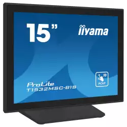 Монитор IIYAMA T1532MSC-B1S, 15", Touch monitor, Projective capacitive technology, TN Panel, XGA 1024x768, 4:3, 350cd/m2, 800:1, 8ms, IP54 Front, OSD key lock, VGA, HDMI, DisplayPort, Speakers, Tilt, VESA 100, Black