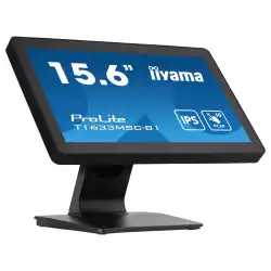 Монитор IIYAMA T1633MSC-B1, 15.6", IPS panel, Edge to edge glass, FHD 1920x1080, 16:9, 450cd/m2, 1000:1, 5ms, 10-pts PCAP touch, HDMI, DisplayPort, 2x USB, Speakers, IP54 front, Tilt, VESA 100, Black