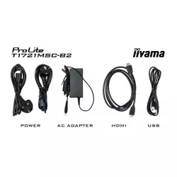 Монитор IIYAMA T1721MSC-B2, 17" TN panel, 5:4, 1280x1024, 10points multi touch PCAP, 250cd/m3, 1000:1, 5ms, VGA, HDMI, USB, Speakers, 7H, IPX3, Tilt, VESA 100, Black