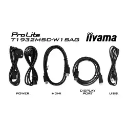 Монитор IIYAMA T1932MSC-W1SAG, 19", IPS panel, Anti-Glare, 10-points PCAP touch, 5:4, 1280 x 1024, 250cd/m2, 1000:1, 14ms, Edge to edge glass, IP54 Front, OSD key lock, VGA, HDMI, DP, Mini jack, Speakers, Tilt, VESA 100, White