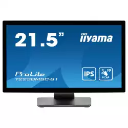 Монитор IIYAMA T2238MSC-B1, 21.5", 10- point bonded PCAP, IPS panel, 16:9, FHD 1920 x 1080, 600cd/m2, 1000:1,5ms, IP1X Front, 7H, Blue light reducer, OSD key lock, HDMI, DisplayPort, 2x USB, Speakers, Portrait, Face Up, VESA 100, Black