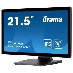 Монитор IIYAMA T2238MSC-B1, 21.5", 10- point bonded PCAP, IPS panel, 16:9, FHD 1920 x 1080, 600cd/m2, 1000:1,5ms, IP1X Front, 7H, Blue light reducer, OSD key lock, HDMI, DisplayPort, 2x USB, Speakers, Portrait, Face Up, VESA 100, Black