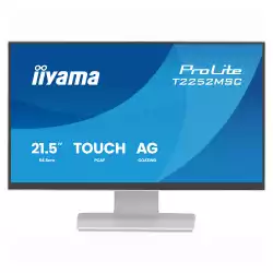 Монитор IIYAMA T2252MSC-W2AG, 21.5 inch, IPS panel, AG, 16:9, FHD 1920x1080, 250cd/m2, 1000:1, 5ms, 7H, 10-pts PCAP touch, Palm rejection, OSD key lock, Anti- fingerprint, HDMI, DP, 2x USB, Audio out, Speakers, Tilt, VESA, White