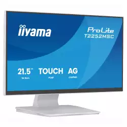 Монитор IIYAMA T2252MSC-W2AG, 21.5 inch, IPS panel, AG, 16:9, FHD 1920x1080, 250cd/m2, 1000:1, 5ms, 7H, 10-pts PCAP touch, Palm rejection, OSD key lock, Anti- fingerprint, HDMI, DP, 2x USB, Audio out, Speakers, Tilt, VESA, White