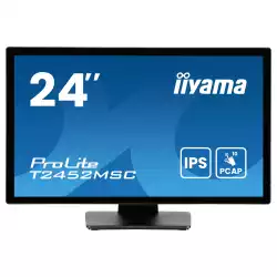 Монитор IIYAMA T2452MSC-B1AG, 23.8", IPS panel, 16:9, FHD 1920 x1080, 400cd/m2, 1000:1, 5ms, 10-pts PCAP touch, HDMI, DP, 2x USB, Audio out, Speakers, OSD key lock, Anti-fingerprint, Tilt, VESA 100, Black