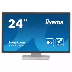 Монитор IIYAMA T2452MSC-W1, 23.8", Touch monitor, 10 points Projective capacitive, IPS Panel, 16:9, 1920 x1080, 400cd/m2, 1000:1, 14ms, 7H, Anti-fingerprint coating, OSD key lock, HDMI, DisplayPort, 2x USB, Speakers, Tilt, VESA 100, White