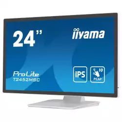 Монитор IIYAMA T2452MSC-W1, 23.8", Touch monitor, 10 points Projective capacitive, IPS Panel, 16:9, 1920 x1080, 400cd/m2, 1000:1, 14ms, 7H, Anti-fingerprint coating, OSD key lock, HDMI, DisplayPort, 2x USB, Speakers, Tilt, VESA 100, White