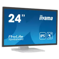 Монитор IIYAMA T2452MSC-W1, 23.8", Touch monitor, 10 points Projective capacitive, IPS Panel, 16:9, 1920 x1080, 400cd/m2, 1000:1, 14ms, 7H, Anti-fingerprint coating, OSD key lock, HDMI, DisplayPort, 2x USB, Speakers, Tilt, VESA 100, White