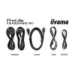 Монитор IIYAMA T2452MSC-W1, 23.8", Touch monitor, 10 points Projective capacitive, IPS Panel, 16:9, 1920 x1080, 400cd/m2, 1000:1, 14ms, 7H, Anti-fingerprint coating, OSD key lock, HDMI, DisplayPort, 2x USB, Speakers, Tilt, VESA 100, White