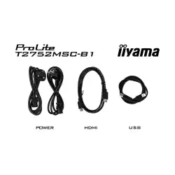 Монитор IIYAMA T2752MSC-B1, 27", IPS panel, Anti-Fingerprint, 7H, 16:9, 10-points PCAP touch, FHD 1920x1080, 400cd/m2, 1000:1, 5ms, 60Hz, OSD key lock, Flicker free, Blue light reducer, HDMI, DP, 2x USB, Mini jack, Speakers, Tilt, VESA 100, Black