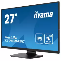 Монитор IIYAMA T2752MSC-B1, 27", IPS panel, Anti-Fingerprint, 7H, 16:9, 10-points PCAP touch, FHD 1920x1080, 400cd/m2, 1000:1, 5ms, 60Hz, OSD key lock, Flicker free, Blue light reducer, HDMI, DP, 2x USB, Mini jack, Speakers, Tilt, VESA 100, Black