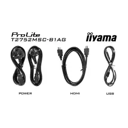 Монитор IIYAMA T2752MSC-B1AG, 27", IPS panel, AG, 7H, 16:9, 10-points PCAP touch, FHD 1920x1080, 400cd/m2, 1000:1, 5ms, 60Hz, OSD key lock, Flicker free, Anti- fingerprint, HDMI, DP, 2x USB, Audio out, Speakers, Tilt, VESA 100, Black