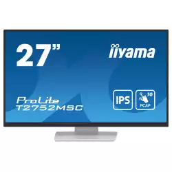 Монитор IIYAMA T2752MSC-W1, 27", IPS panel, Anti-Fingerprint, 7H, 16:9, 10-points PCAP touch, FHD 1920x1080, 400cd/m2, 1000:1, 5ms, 60Hz, OSD key lock, Flicker free, Blue light reducer, HDMI, DP, 2x USB, Mini jack, Speakers, Tilt, VESA 100, White
