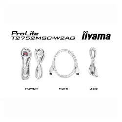 Монитор IIYAMA T2752MSC-W1AG, 27 inch, IPS panel, AG, 7H, 10-points PCAP touch, FHD 1920x1080, 400cd/m2, 1000:1, 5ms, 100Hz, OSD key lock, Anti-fingerprint, HDMI, DP, 2x USB, Audio out, Speakers, Tilt, VESA, White