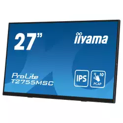 Монитор IIYAMA T2755MSC-B1, 27", IPS panel, Edge to edge glass, Optical bonded 10 -points PCAP touch, Anti-Fingerprint, 16:9, FHD 1920 x 1080, 400cd/m2, 1000:1, 5ms, 60Hz, Palm rejection, OSD key lock, HDMI, DP, 2x USB, Mini jack, Speakers, Tilt, VESA 100, Black