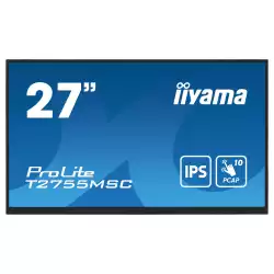 Монитор IIYAMA T2755MSC-B1, 27", IPS panel, Edge to edge glass, Optical bonded 10 -points PCAP touch, Anti-Fingerprint, 16:9, FHD 1920 x 1080, 400cd/m2, 1000:1, 5ms, 60Hz, Palm rejection, OSD key lock, HDMI, DP, 2x USB, Mini jack, Speakers, Tilt, VESA 100, Black