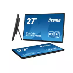 Монитор IIYAMA T2755MSC-B1, 27", IPS panel, Edge to edge glass, Optical bonded 10 -points PCAP touch, Anti-Fingerprint, 16:9, FHD 1920 x 1080, 400cd/m2, 1000:1, 5ms, 60Hz, Palm rejection, OSD key lock, HDMI, DP, 2x USB, Mini jack, Speakers, Tilt, VESA 100, Black