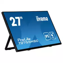 Монитор IIYAMA T2755MSC-B1, 27", IPS panel, Edge to edge glass, Optical bonded 10 -points PCAP touch, Anti-Fingerprint, 16:9, FHD 1920 x 1080, 400cd/m2, 1000:1, 5ms, 60Hz, Palm rejection, OSD key lock, HDMI, DP, 2x USB, Mini jack, Speakers, Tilt, VESA 100, Black