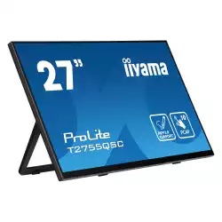 Монитор IIYAMA T2755QSC-B1, 27", IPS panel, Edge to edge glass, Optical bonded PCAP touch, Anti-Fingerprint, 16:9, QHD 2560 x 1440, 400cd/m2, 1000:1, 5ms, 75Hz, Palm rejection, MPP2.0, HDMI, DP, 2x USB, Speakers, Tilt, VESA 100, Black