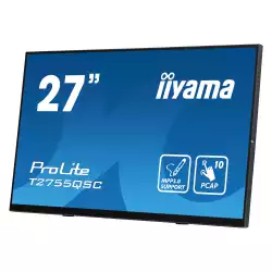 Монитор IIYAMA T2755QSC-B1, 27", IPS panel, Edge to edge glass, Optical bonded PCAP touch, Anti-Fingerprint, 16:9, QHD 2560 x 1440, 400cd/m2, 1000:1, 5ms, 75Hz, Palm rejection, MPP2.0, HDMI, DP, 2x USB, Speakers, Tilt, VESA 100, Black