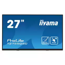Монитор IIYAMA T2755QSC-B1, 27", IPS panel, Edge to edge glass, Optical bonded PCAP touch, Anti-Fingerprint, 16:9, QHD 2560 x 1440, 400cd/m2, 1000:1, 5ms, 75Hz, Palm rejection, MPP2.0, HDMI, DP, 2x USB, Speakers, Tilt, VESA 100, Black
