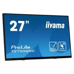 Монитор IIYAMA T2755QSC-B1, 27", IPS panel, Edge to edge glass, Optical bonded PCAP touch, Anti-Fingerprint, 16:9, QHD 2560 x 1440, 400cd/m2, 1000:1, 5ms, 75Hz, Palm rejection, MPP2.0, HDMI, DP, 2x USB, Speakers, Tilt, VESA 100, Black