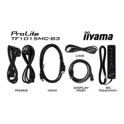 Монитор IIYAMA TF1015MC-B3, 10.1", Open frame, IPS panel, 16:10, WXGA 1280x800, 29ms, 500cd/m2, 800:1, PCAP touch, Foam seal, Anti-fingerprint, IP65 front, 7H, VGA, HDMI, DP, LAN, USB, Portrait, Face Up, VESA 100, Black