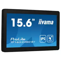 Монитор IIYAMA TF1633MSC-B1, 15.6", Open Frame, IPS panel, 16:9, 1920x1080, 450 cd/m2, 1000:1, 5ms, 10-points PCAP, IP54 Front, OSD key lock, Blue light reducer, Palm rejection, HDMI, DisplayPort, 2x USB, Tilt, Speakers, VESA 100, Black