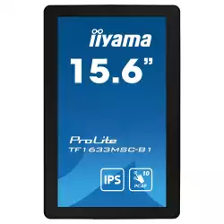 Монитор IIYAMA TF1633MSC-B1, 15.6", Open Frame, IPS panel, 16:9, 1920x1080, 450 cd/m2, 1000:1, 5ms, 10-points PCAP, IP54 Front, OSD key lock, Blue light reducer, Palm rejection, HDMI, DisplayPort, 2x USB, Tilt, Speakers, VESA 100, Black
